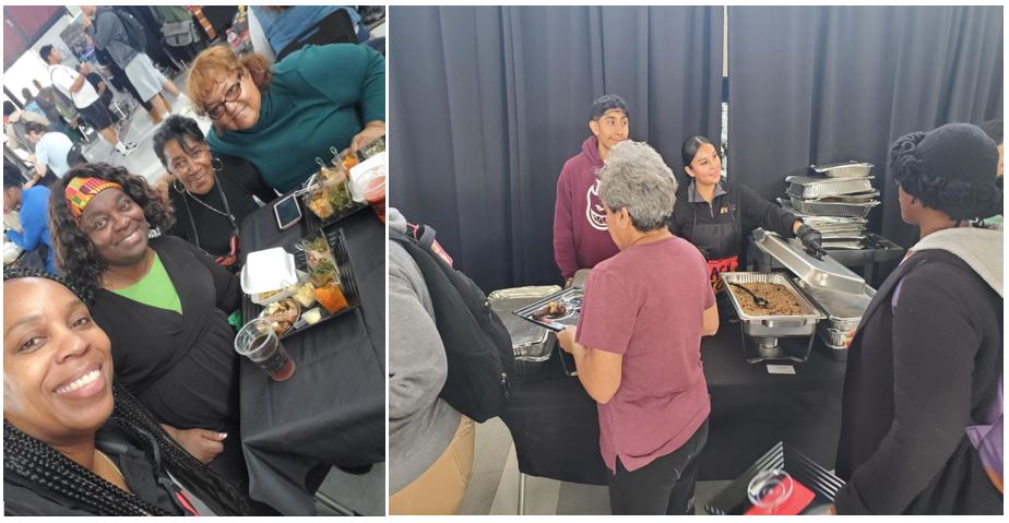 Staff and students eating. 