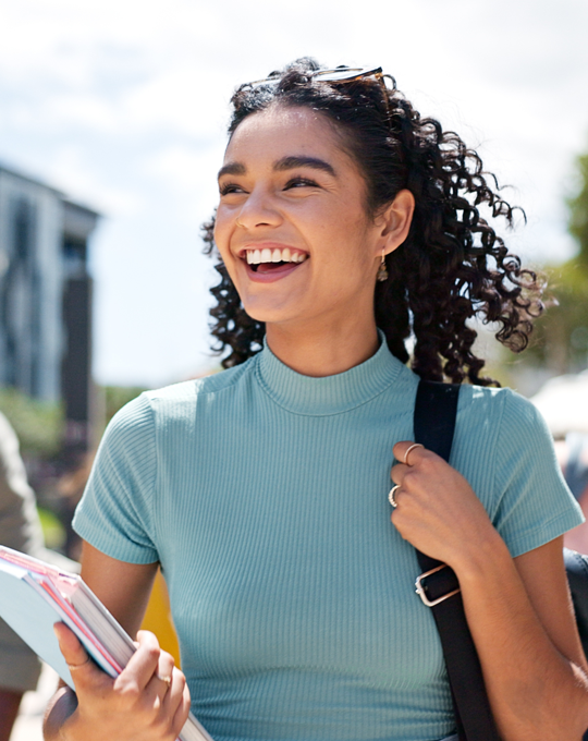 Student studying outdoors